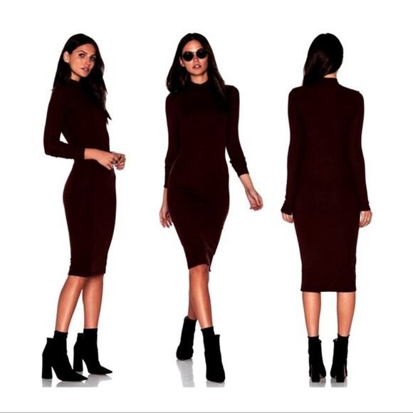 ATM Anthony Thomas Melillo Dresses & Skirts - ATM Black Micromodal Bodycon Rib Knit Mock Neck Long Sleeve Midi Dress Size S